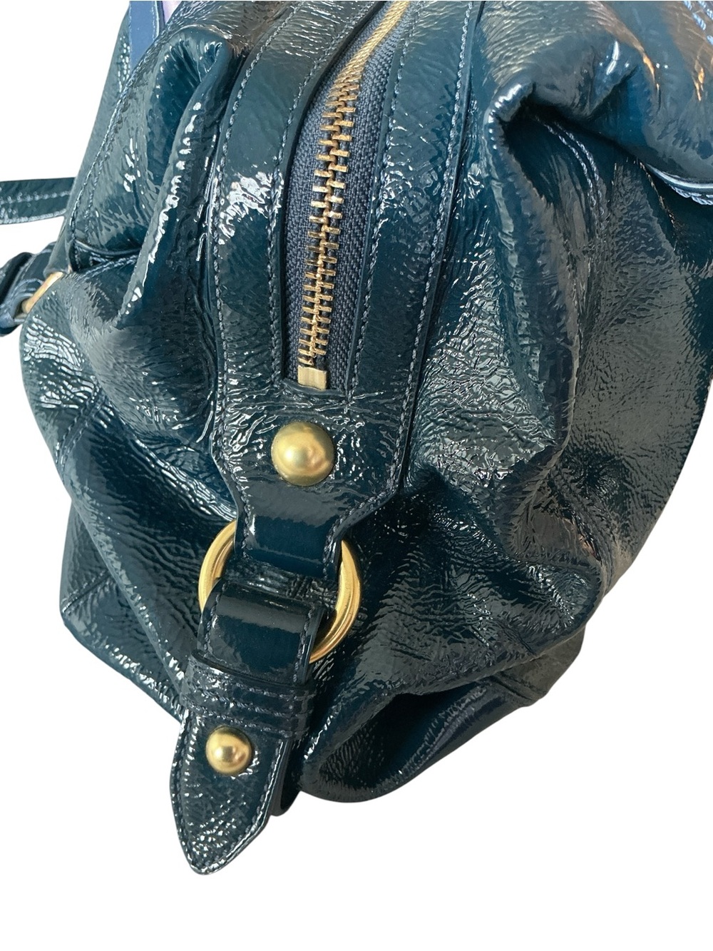 Coach Maggie Teal Blue Patent Leather Pleated Hobo Shoulder Bag 13900 - Picture 15 of 16